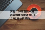 河北：30家医院中成药采购情况被通报：2.27亿高价药采购