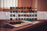 提升网站优化效果——北京优化网站的策略与实践，提升网站优化效果，北京优化网站的策略与实践，北京优化网站的策略与实践，提升网站优化效果的关键