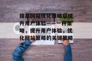 提高网站优化策略以提升用户体验——一种策略，提升用户体验，优化网站策略的关键策略之一