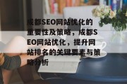 成都SEO网站优化的重要性及策略，成都SEO网站优化，提升网站排名的关键要素与策略分析