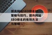 提高网站SEO排名的策略与技巧，提升网站SEO排名的有效方法与策略