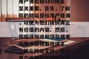 优化网站文件对于提升用户体验和SEO排名至关重要。首先，了解你的网站目标用户是谁，以便为他们提供真正有价值的内容。然后，你应该知道如何在搜索引擎中获得最佳排名。，优化网站文件，提升用户体验的关键策略及最佳排名技巧，优化网站文件的重要性