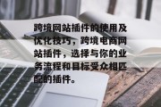 跨境网站插件的使用及优化技巧，跨境电商网站插件，选择与你的业务流程和目标受众相匹配的插件。，跨境电商网站插件指南