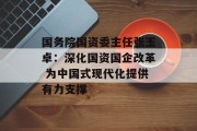 国务院国资委主任张玉卓：深化国资国企改革 为中国式现代化提供有力支撑