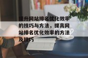 提升网站排名优化效率的技巧与方法，提高网站排名优化效率的方法及技巧，提升网站排名优化效率，具体方法与技巧