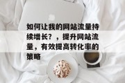 如何让我的网站流量持续增长？，提升网站流量，有效提高转化率的策略，10招让你网站流量持续增长，提高转化率的策略指南