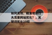 如何高效、精准地进行大流量网站优化？，关键词优化10招，关键词优化，策略性提升网站流量