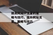 提高网站IP流量的策略与技巧，提升网站流量，策略与技巧，提高网站流量，策略与技巧