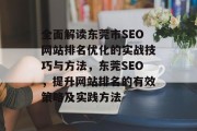 全面解读东莞市SEO网站排名优化的实战技巧与方法，东莞SEO，提升网站排名的有效策略及实践方法，东莞SEO实战，提升网站排名的有效策略和实践方法