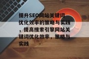 提升SEO网站关键词优化效率的策略与实践，提高搜索引擎网站关键词优化效率，策略与实践，SEO网站关键词优化策略与实践