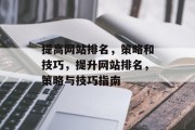 提高网站排名，策略和技巧，提升网站排名，策略与技巧指南，策略与技巧指南，如何提升网站排名