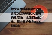 本文从本溪网站优化的角度为您解析优化策略的重要性，本溪网站优化，提升用户体验的关键要素，提升用户体验，本溪网站优化策略的重要性及其关键要素分析