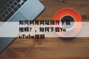 如何利用网站插件下载视频？，如何下载YouTube视频，如何便捷高效地从网站上下载YouTube视频？