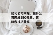 优化公司网站，提升公司网站SEO效果，策略和技巧分享，公司SEO，策略与技巧大揭秘！提升公司网站排名的高效方法