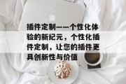 插件定制——个性化体验的新纪元，个性化插件定制，让您的插件更具创新性与价值，个性化插件定制，未来的创新与价值