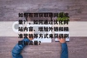 如何有效获取刷网站流量？，如何通过优化网站内容、增加外链和精准营销等方式来获得刷网站流量？，如何高效吸引网站流量？