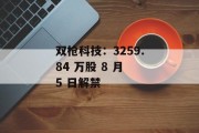 双枪科技：3259.84 万股 8 月 5 日解禁