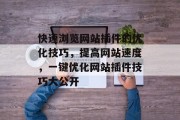 快速浏览网站插件的优化技巧，提高网站速度，一键优化网站插件技巧大公开，网站插件优化，提高网站速度一招在手