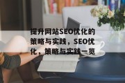 提升网站SEO优化的策略与实践，SEO优化，策略与实践一览，提升网站SEO优化策略，实战指南