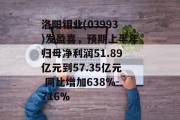 洛阳钼业(03993)发盈喜，预期上半年归母净利润51.89亿元到57.35亿元 同比增加638%-716%