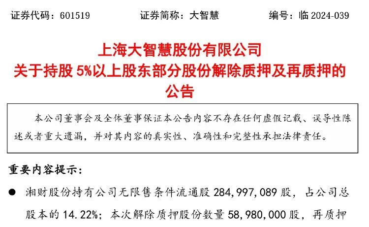 湘财股份投资大智慧 巨亏1952万元！