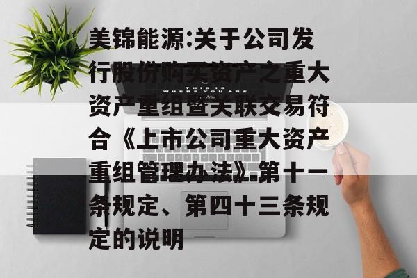 美锦能源:关于公司发行股份购买资产之重大资产重组暨关联交易符合《上市公司重大资产重组管理办法》第十一条规定、第四十三条规定的说明