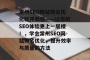 常州SEO网站排名优化软件教程——让你的SEO体验更上一层楼！，学会常州SEO网站排名优化，提升效率与质量的方法，常州SEO网站排名优化实战技巧，让搜索引擎见你真面目