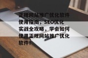 正规网站推广优化软件使用指南，SEO优化实战全攻略，学会如何使用正规网站推广优化软件！，网站优化软件实战全攻略，SEO优化的实用指南与实战案例分享