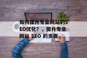 如何提升专业网站的SEO优化？，提升专业网站 SEO 的步骤，提升专业网站SEO优化的方法，步骤与技巧