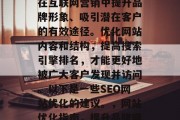 SEO网站优化是企业在互联网营销中提升品牌形象、吸引潜在客户的有效途径。优化网站内容和结构，提高搜索引擎排名，才能更好地被广大客户发现并访问。以下是一些SEO网站优化的建议。，网站优化指南，提升品牌曝光度与客户流量的策略