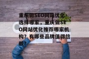 重庆做SEO网站优化选择哪家，重庆做SEO网站优化推荐哪家机构？有哪些品牌值得信赖?，重庆做SEO网站优化选择哪家？排名靠前的排名机构及品牌分析！