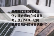 高效厦门SEO网站优化，提升您的在线竞争力，厦门SEO，让网站排名飙升的秘密武器