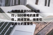 全国流量前50网站排行，SEO策略的重要性，网络营销，搜索引擎优化的重要性，搜索引擎优化的重要性