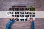 在东莞提升网站优化排名的重要性及实践方法，东莞提升网站优化排名的方法及策略，东莞提升网站优化排名，方法与策略分享