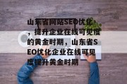 山东省网站SEO优化，提升企业在线可见度的黄金时期，山东省SEO优化企业在线可见度提升黄金时期，山东省抓住 SEO优化黄金期，提升企业在互联网上的可见度