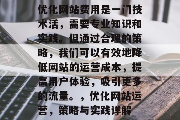 优化网站费用是一门技术活，需要专业知识和实践。但通过合理的策略，我们可以有效地降低网站的运营成本，提高用户体验，吸引更多的流量。，优化网站运营，策略与实践详解